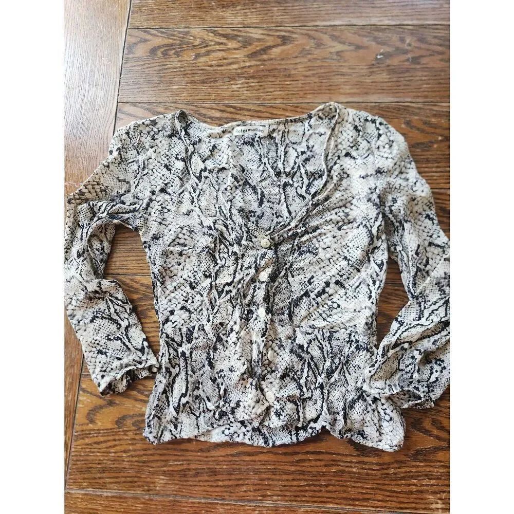 Reformation Jemma Snake Print 100% Viscose Button Front Blouse Shirt Top Sz 4